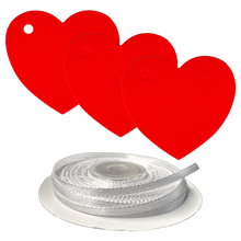 Load image into Gallery viewer, 100 Heart Shaped Gift Tags with White Satin Ribbon - 21 Colours, Birthday Xmas - ModelBricks