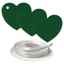 Load image into Gallery viewer, 100 Heart Shaped Gift Tags with White Satin Ribbon - 21 Colours, Birthday Xmas - ModelBricks