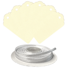 Load image into Gallery viewer, 100 Rectangle Scalloped Gift Tags with White Satin Ribbon - 21 Colours Christmas - ModelBricks