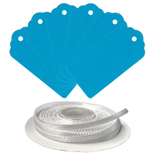 Load image into Gallery viewer, 100 Rectangle Scalloped Gift Tags with White Satin Ribbon - 21 Colours Christmas - ModelBricks