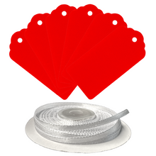 Load image into Gallery viewer, 100 Rectangle Scalloped Gift Tags with White Satin Ribbon - 21 Colours Christmas - ModelBricks