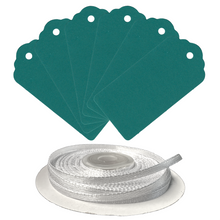 Load image into Gallery viewer, 100 Rectangle Scalloped Gift Tags with White Satin Ribbon - 21 Colours Christmas - ModelBricks
