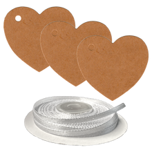 Load image into Gallery viewer, 100 Heart Shaped Gift Tags with White Satin Ribbon - 21 Colours, Birthday Xmas - ModelBricks