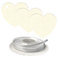 Load image into Gallery viewer, 100 Heart Shaped Gift Tags with White Satin Ribbon - 21 Colours, Birthday Xmas - ModelBricks