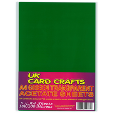 Load image into Gallery viewer, 5 x A4 Green Acetate Sheets – 200 Micron Thick Transparent Film for Crafts, Windows & OHP - ModelBricks