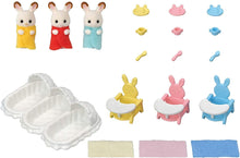Load image into Gallery viewer, Sylvanian Families Chocolate Rabbit Triplets Care Set for Age 3 and Up
