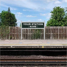 Load image into Gallery viewer, O Scale Pre-Coloured Single-Sided Personalised Steam-Era Station Name Board - Style 2 - Two Lines of Text