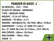 Load image into Gallery viewer, Panzer III Ausf. J brick tank model - COBI 2289 - 590 bricks
