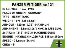 Load image into Gallery viewer, Panzer VI Tiger No. 131 The Tank Museum brick tank model - COBI 3123 - 898 bricks - ModelBricks