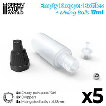 Load image into Gallery viewer, Green Stuff World: 17ml Empty Paint Pots with Mixing Balls - 5pc - ModelBricks