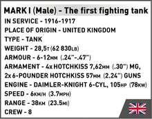 Load image into Gallery viewer, Tank Mark I (Male) no. c19 brick model - COBI 2993 - WWI 878 bricks