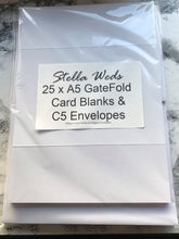Load image into Gallery viewer, 25 x A5 White GateFold Card Blanks &amp; Envelopes - 300gsm - ModelBricks
