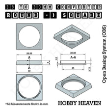Load image into Gallery viewer, Round to Square Bases Shape and Size Converters 3d Print Full Range - ModelBricks
