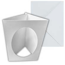 Load image into Gallery viewer, 10 Pack A6 White Oval Aperture Card Blanks &amp; Envelopes, Tri-Fold - 300gsm - ModelBricks
