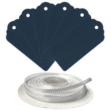 Load image into Gallery viewer, 100 Rectangle Scalloped Gift Tags with White Satin Ribbon - 21 Colours Christmas - ModelBricks
