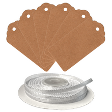 Load image into Gallery viewer, 100 Rectangle Scalloped Gift Tags with White Satin Ribbon - 21 Colours Christmas - ModelBricks
