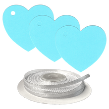 Load image into Gallery viewer, 100 Heart Shaped Gift Tags with White Satin Ribbon -  21 Colours, Birthday Xmas - ModelBricks
