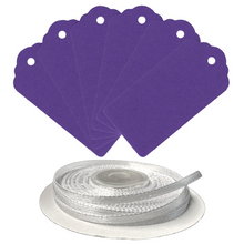 Load image into Gallery viewer, 100 Rectangle Scalloped Gift Tags with White Satin Ribbon - 21 Colours Christmas - ModelBricks
