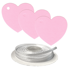 Load image into Gallery viewer, 100 Heart Shaped Gift Tags with White Satin Ribbon -  21 Colours, Birthday Xmas - ModelBricks
