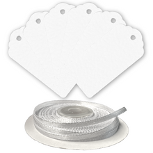 Load image into Gallery viewer, 100 Rectangle Scalloped Gift Tags with White Satin Ribbon - 21 Colours Christmas - ModelBricks
