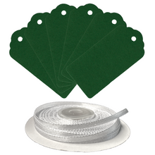 Load image into Gallery viewer, 100 Rectangle Scalloped Gift Tags with White Satin Ribbon - 21 Colours Christmas - ModelBricks
