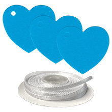 Load image into Gallery viewer, 100 Heart Shaped Gift Tags with White Satin Ribbon -  21 Colours, Birthday Xmas - ModelBricks
