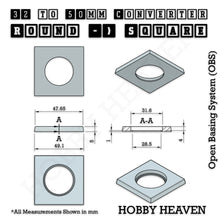 Load image into Gallery viewer, Round to Square Bases Shape and Size Converters 3d Print Full Range - ModelBricks
