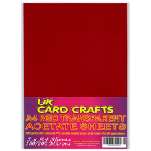 Load image into Gallery viewer, 5 x A4 Red Acetate Sheets – 200 Micron Thick Transparent Film for Crafts &amp; Church Window Cards - ModelBricks
