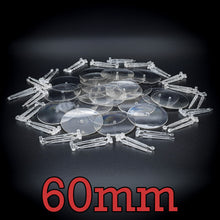 Load image into Gallery viewer, 60mm Round Flying Bases – Clear Plastic Stands for Sci-Fi &amp; Fantasy Wargaming Miniatures - ModelBricks
