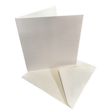 Load image into Gallery viewer, 50 Pack - 6x6 Pearl White Card Blanks &amp; White Envelopes - 300gsm - ModelBricks
