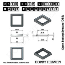 Load image into Gallery viewer, 25–30mm Square Base Adapters | Injection Moulded | No Rebasing Required | Fits Popular Fantasy Miniatures - ModelBricks
