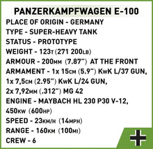 Load image into Gallery viewer, Panzerkampfwagen E-100 brick tank model - COBI 2572 - 1511 bricks
